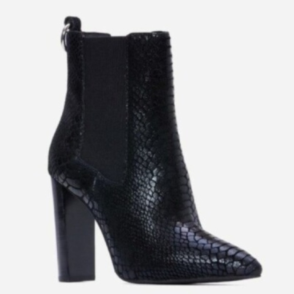 PAIGE Kingston Black Snakeskin Heeled Booties, 7